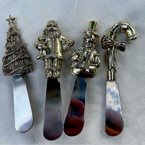 WALLACE silversmiths 4 Christmas spreaders Santa snowman candy cane tree